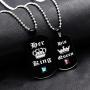 Uloveido Black Stainless Steel King Queen Necklaces Set, Dog Tag Amy Pendant Necklace for Couples
