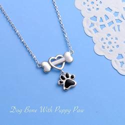 925 Sterling Silver Cute Paw Print Pendant Necklace for Women