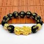 WAINIS Feng Shui PiXiu/Pi Yao Bracelet Black Obsidian Attract Wealth Jewelry for Men Women Chinese Dragon Good Luck 12mm Hand Carved Mantra Bead Bracelet