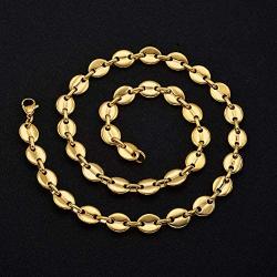 Jewelry Kingdom 1 Curb Link Chain Necklace for Men Women 7MM 11MM 18K Gold High Polish Stainless Steel Coffee Bean Chain 18inches 24inches 30inches