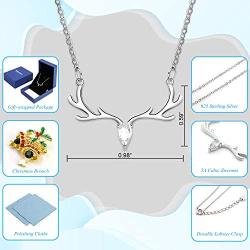 Yesmini Antler Pendant Necklaces - 925 Sterling Silver Necklace with 5A Cubic Zirconia, Minimalist Style Clavicle Chain with Reindeer Charm, Slider Adjustable Necklaces for Women and Girl
