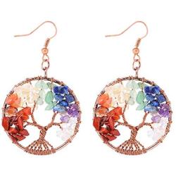 Tree of Life Drop Dangle Crystal Earrings Jewelry Beads Handmade Wire Wrapped Birthstone Gemstone Chakra Jewelry Best Gifts