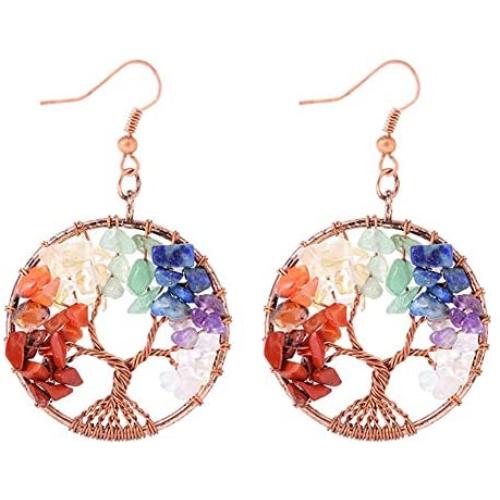 Tree of Life Drop Dangle Crystal Earrings Jewelry Beads Handmade Wire Wrapped Birthstone Gemstone Chakra Jewelry Best Gifts