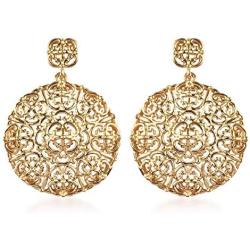 Shop LC Real 18K Yellow Gold Overlay Floral Openwork Filigree Flower Post Dangle Drop Earrings for Women Fashion Prom Jewelry Mothers Day Gifts ION Plated