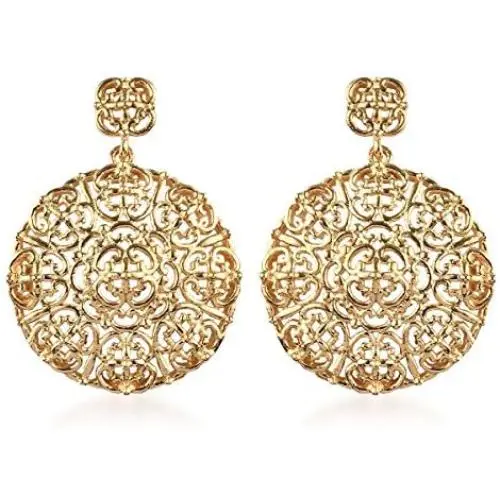Shop LC Real 18K Yellow Gold Overlay Floral Openwork Filigree Flower Post Dangle Drop Earrings for Women Fashion Prom Jewelry Mothers Day Gifts ION Plated