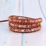 KELITCH Created Fire Agate Beads on Genuine Leather 3 Wrap Bracelet Handmade New Charm Summer Jewelry