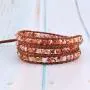 KELITCH Created Fire Agate Beads on Genuine Leather 3 Wrap Bracelet Handmade New Charm Summer Jewelry