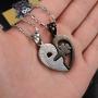 Stainless Steel His and Her Heart Lock Key Matching Puzzle Couples Pendant Necklace for Lovers Valentines Day Engagement Gift