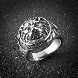 HZMAN Mens Vintage Stainless Steel Ring Lion Head Shield Biker Gold / Silver / Black