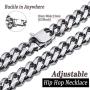 JEWPHX Heavy Miami Cuban Link Chain Necklace Adjustable Choker with Hip Hop Tail,15mm Width,316L Stainless Steel Curb Rapper Necklace,Jewellery Gift for Men&Women