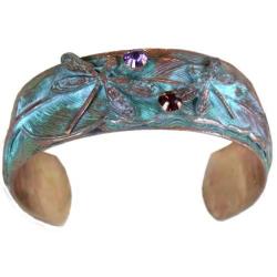 Elaine Coyne Dragonflies on Feather Cuff Bracelet - Swarovski Crystals