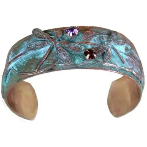Elaine Coyne Dragonflies on Feather Cuff Bracelet - Swarovski Crystals