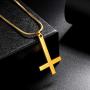 Hipunk Inverted Cross Necklace Mens 316L Stainless Steel Upside Down Cross Pendant 18k Gold/Black Gun Plated Religious Jewelry