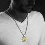 GESTALT COUTURE Unique Tungsten Medallion Necklace. Stainless Steel Tree of Life Inlay with 18kt Gold Plating.