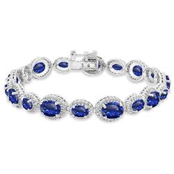 Sterling Silver Genuine, Created or Simulated Gemstone & White Topaz Oval Halo Statement Bracelet