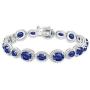 Sterling Silver Genuine, Created or Simulated Gemstone & White Topaz Oval Halo Statement Bracelet