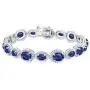 Sterling Silver Genuine, Created or Simulated Gemstone & White Topaz Oval Halo Statement Bracelet Sterling Silver Genuine, Created or Simulated Gemstone & White Topaz Oval Halo Statement Bracelet