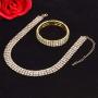 Zealmer 18K Yellow Gold Plated 1-5 Rows Rhinestone Choker Necklace & Stretch Bracelets Set Wedding Jewelry