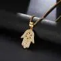 Lee Island Fashion 24K Gold Plated Simmulated Diamond CZ Fully Star of David Beads Fatima Hamsa Hand Egyptian Protection Pendant Stainless Steel Necklace, 24 Inch Chain Jewelry