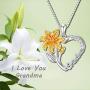 LONAGO Necklace for Grandma 925 Sterling Silver Lily Flower Heart Necklace I Love You Grandmother Nana Pendant Women Jewelry Birthday Gift