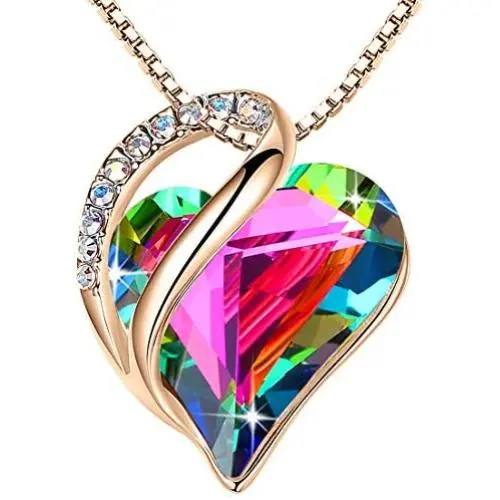Leafael 18K Rose Gold Plated Love Heart Pendant Necklace with Healing Stone Crystal Jewelry Gifts for Women, 18''+2''