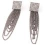 Solememo Gold Tone Elegant Geometric Long Tiered Chandelier Dangle Earrings with Faux Pear Gold DIsc Mesh Metal Crystals Tassel Statement Drop Earrings for Women Teen Girls (Silver Chain)
