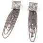 Solememo Gold Tone Elegant Geometric Long Tiered Chandelier Dangle Earrings with Faux Pear Gold DIsc Mesh Metal Crystals Tassel Statement Drop Earrings for Women Teen Girls (Silver Chain)