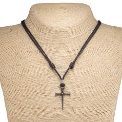 BlueRica Nail & Cross Pendant on Adjustable Black Rope Cord Necklace