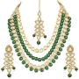 Aheli Multi Layered Faux Kundan Beaded Necklace Earrings Maang Tikka Indian Ethnic Bollywood Jewellery Set for Women