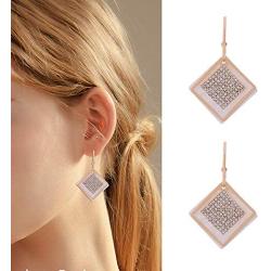 Grasiue: Dark Green Rhombus Graphite plate with white crystal Drop Earrings, Gold coating with Silver type, Design by French Designer. Christmas party, feast, dating, daily.