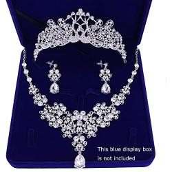 Penxina Bridal Jewelry Set, Bride Crystal Rhinestone Hair Accessories Tiaras Crown Earrings Necklace Sets for Wedding Prom Party Wedding Dress