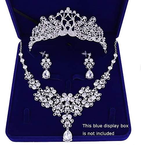 Penxina Bridal Jewelry Set, Bride Crystal Rhinestone Hair Accessories Tiaras Crown Earrings Necklace Sets for Wedding Prom Party Wedding Dress