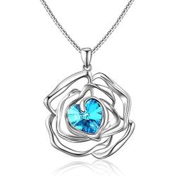 Menton Ezil ''Rose Lover Swarovski Necklace 18K White Gold Flower Pendant Fashion Jewlery - Gift of Love