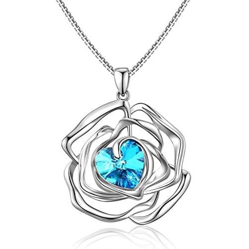 Menton Ezil ''Rose Lover Swarovski Necklace 18K White Gold Flower Pendant Fashion Jewlery - Gift of Love