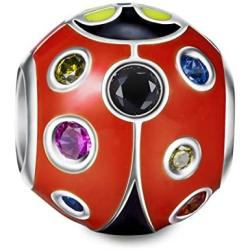 NINAQUEEN Ladybug Valentines Day Charms Gifts 925 Sterling Silver Red Enamel Animal Charms with 5A Cubic Zirconia Birthday Gifts for Teen Girls