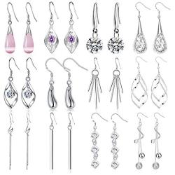 Jewdreamer 12 Pairs Classic Silver Plated Dangle Drop Earrings for Women Simple Long Thread Fashion Line Christmas Earrings Set