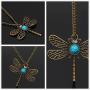 JinYu 4 Pcs Vintage Art Deco Style Bronze Tone Hollow Owl,Turtle, Angel Wingsand Dragonfly Pendant with Turquoise Crystal Eye Inset Necklace Long Chain Necklace Sweater Necklace with Box