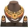 Touchstone Indian Bollywood Handcrafted Traditional Royal Mughal Kundan Polki Meenakari Enamel Colorful Wedding Designer Jewelry Long Necklace Set in Gold and Silver Tone for Women.