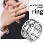ChainsHouse Sturdy Cuban Link Chain Ring for Men Women, Black/18K Real Gold Plated, 316L Stainless Steel Band Rings, Size 5 to 12, Custom Available, with Gift Box
