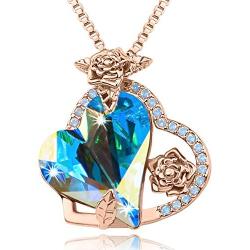 KESHMARK 14k Gold Plated/Silver Tone Love Heart Pendant Necklaces with Swarovski Crystal Gemstone Charms Jewelry Gifts for Women Mom/Wife/Sister/Best Friend. 17”+3”