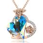 KESHMARK 14k Gold Plated/Silver Tone Love Heart Pendant Necklaces with Swarovski Crystal Gemstone Charms Jewelry Gifts for Women Mom/Wife/Sister/Best Friend. 17”+3”
