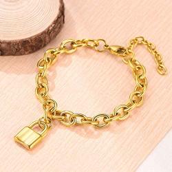 FindChic Handcuff Necklace Padlock Pendant Customized Handcuff Bracelet Partners in Crime Stainless Steel 18K Gold Plated Curb Chain Interlocking 18inch Friendship Statement Necklace for Girls & Women
