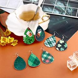 St Patricks Day 16 Pairs Green Faux Leather Earrings Teardrop Leaf Drop Earring Gift for Charm Women (Shamrock and Plaid Prints)