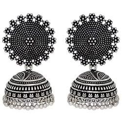 Royal Bling Tribal Muse Collection Oxidized Silver Tone Indian Jhumka Jhumki Earrings Jewelry for Women