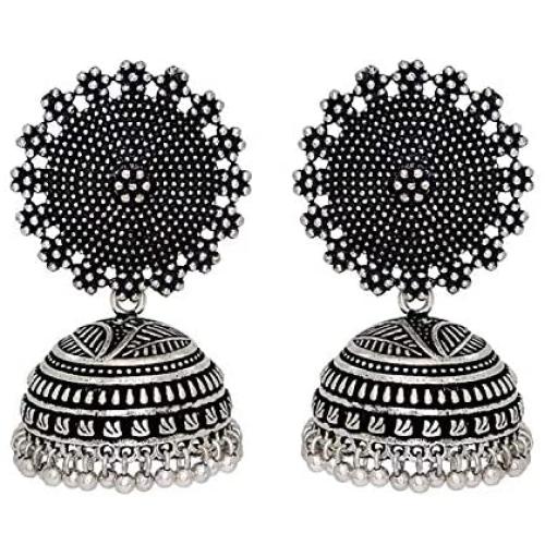 Royal Bling Tribal Muse Collection Oxidized Silver Tone Indian Jhumka Jhumki Earrings Jewelry for Women