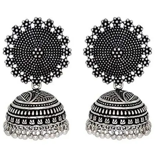 Royal Bling Tribal Muse Collection Oxidized Silver Tone Indian Jhumka Jhumki Earrings Jewelry for Women Royal Bling Tribal Muse Collection Oxidized Silver Tone Indian Jhumka Jhumki Earrings Jewelry for Women
