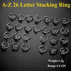 Personalized Silver Initial Letter Ring Open Ring Adjustable Women Statement Rings Party Jewelry 925 Sterling Silver A-Z 26 Letters Initial Name Rings for Women Men,Crystal or Twisted Style