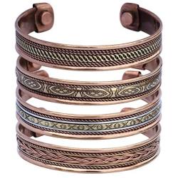 Art of Creation Handmade Tibetan Magnetic Pure Copper Bracelets Set of 4 | Adjustable Healing Therapy | Spiritual Yoga Jewelry | for Unisex India Pattern