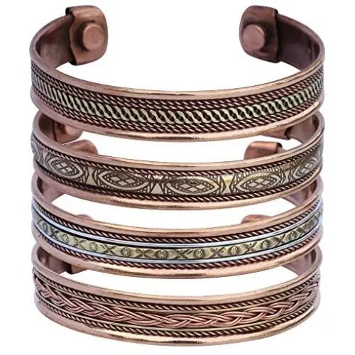 Art of Creation Handmade Tibetan Magnetic Pure Copper Bracelets Set of 4 | Adjustable Healing Therapy | Spiritual Yoga Jewelry | for Unisex India Pattern