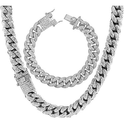 Mens 12MM 14MM 20MM Chains 18K Gold Plated CZ Fully Iced-Out Miami Cuban Necklace Bracelet Set